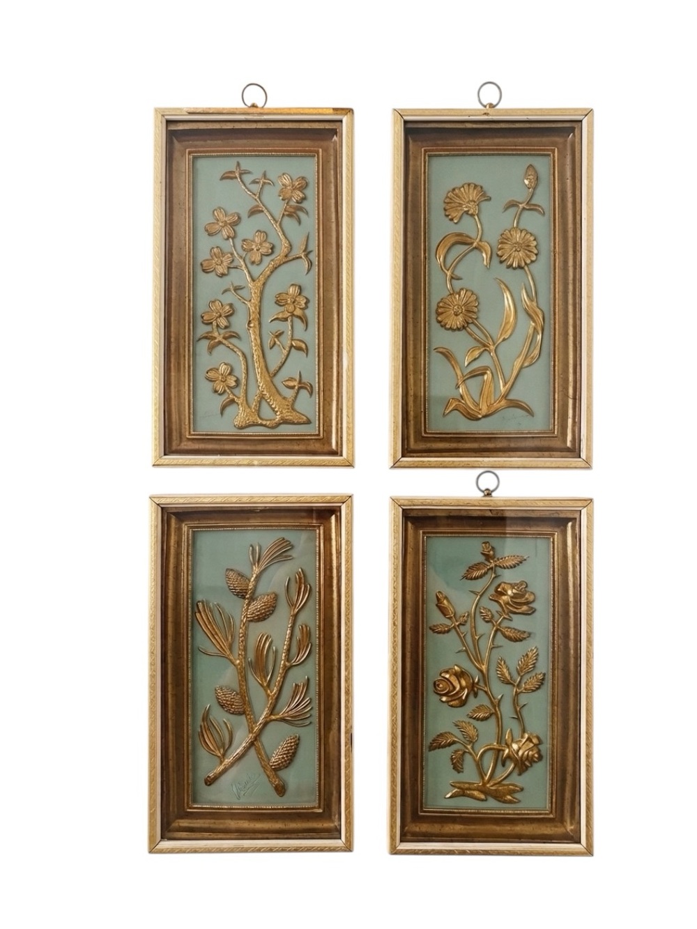 Vintage Mid-Century Yolanda 3D Brass Floral Wall Plagues (Set of 4)